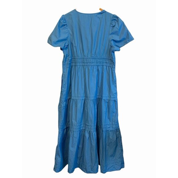 Quince Womens Dress 100% Organic Cotton Poplin Tiered Ruffle Maxi Blue Size XL - Picture 8 of 11